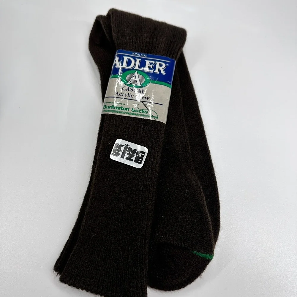 ADLER MENS SOCKS Dark Brown #5505 Crew Length KING SIZE 13 UP Made USA New VTG